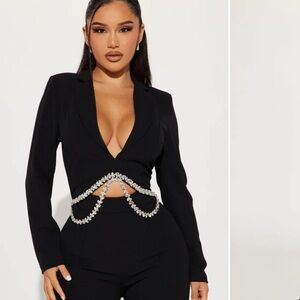 Fashion Nova Black Jumpsuit with Crystal Accents
